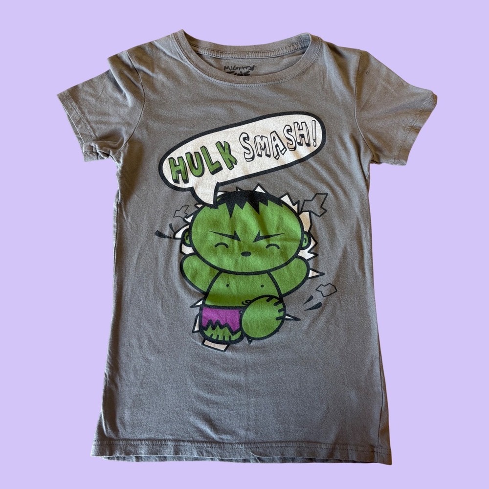 Y2K Mighty Fine Marvel Heroes Hulk Smash Graphic Baby Tee T-Shirt Scene #17